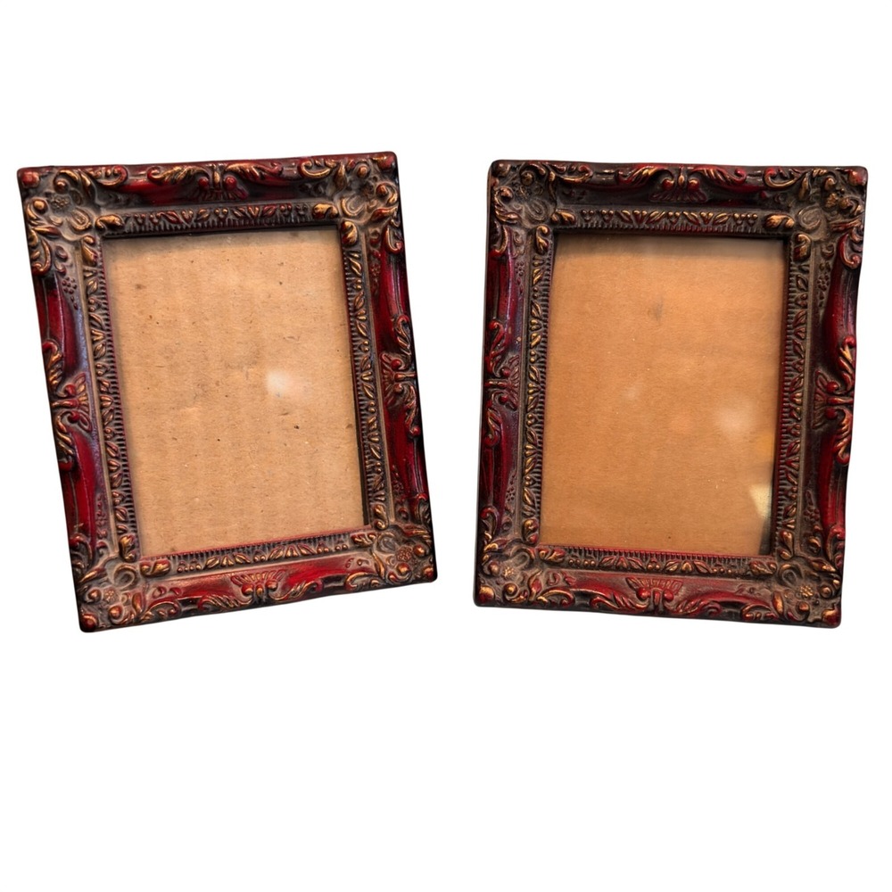 VTG Lot of 2 Mini Ornate Picture Frame 4x3.5 Resin Baroque Gold Style Small Micr
